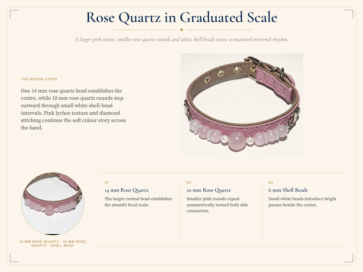 Rose Quartz Crystal Pet Collar – Soft Pink Beads & Shell Accents