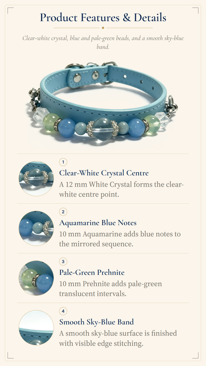 Aquamarine Crystal Pet Collar – Prehnite, Clear Quartz & Light Blue Band