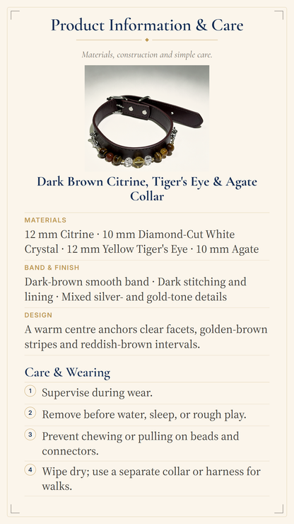 Citrine Crystal Pet Collar – Tiger's Eye, White Quartz & Agate
