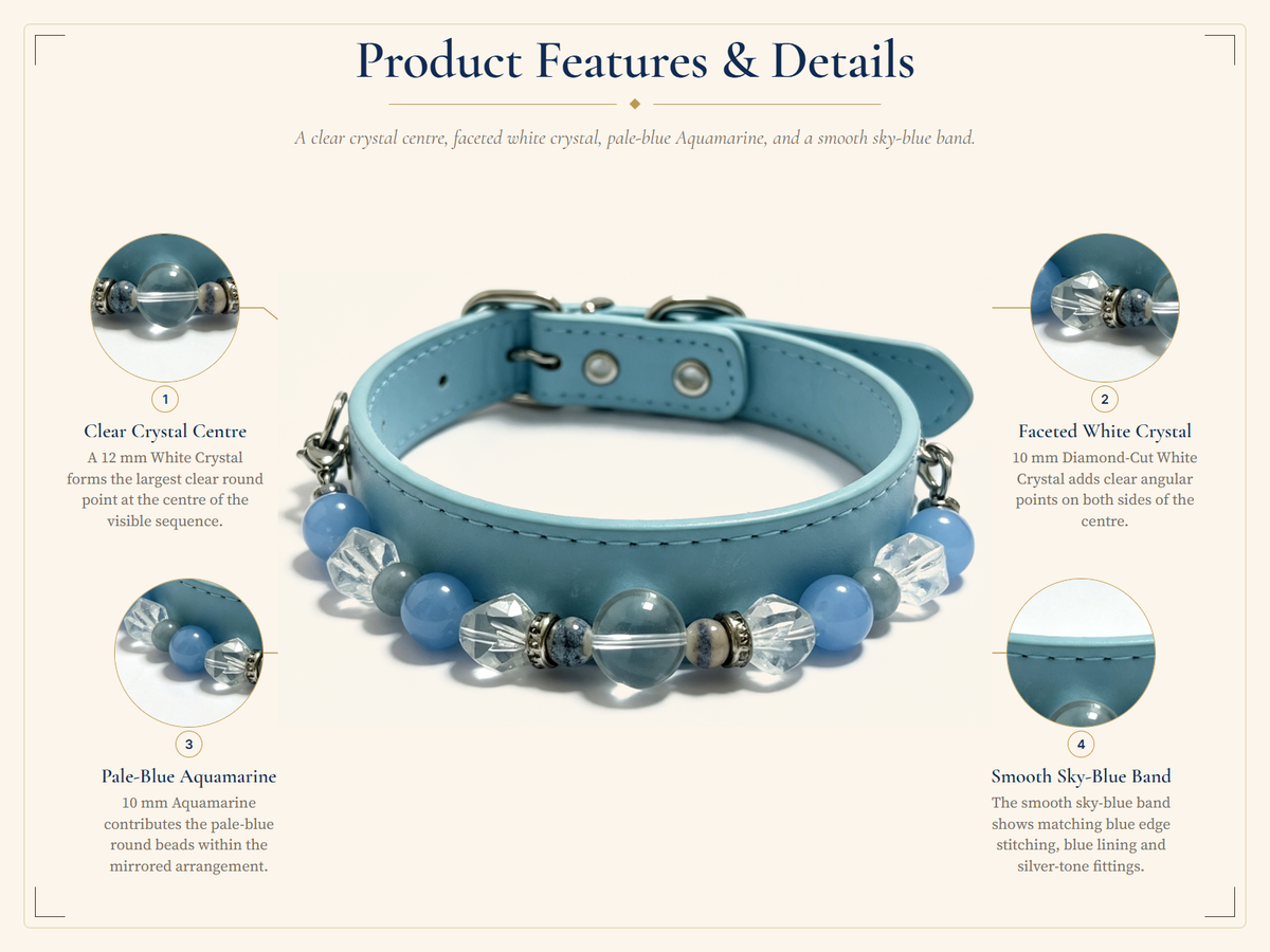 Aquamarine Crystal Pet Collar – Clear Quartz & Light Blue Band