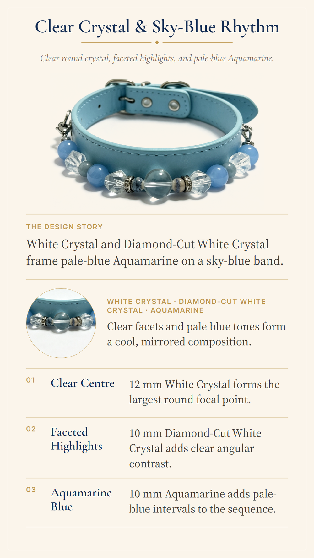 Aquamarine Crystal Pet Collar – Clear Quartz & Light Blue Band