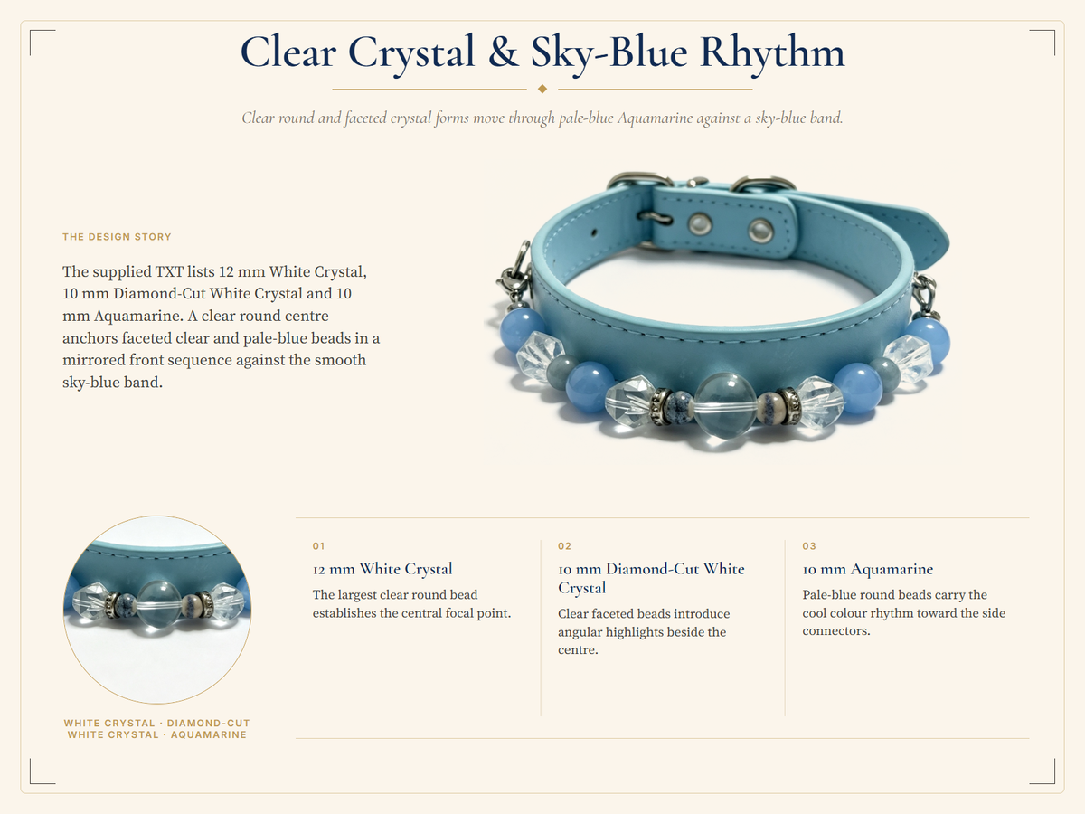 Aquamarine Crystal Pet Collar – Clear Quartz & Light Blue Band
