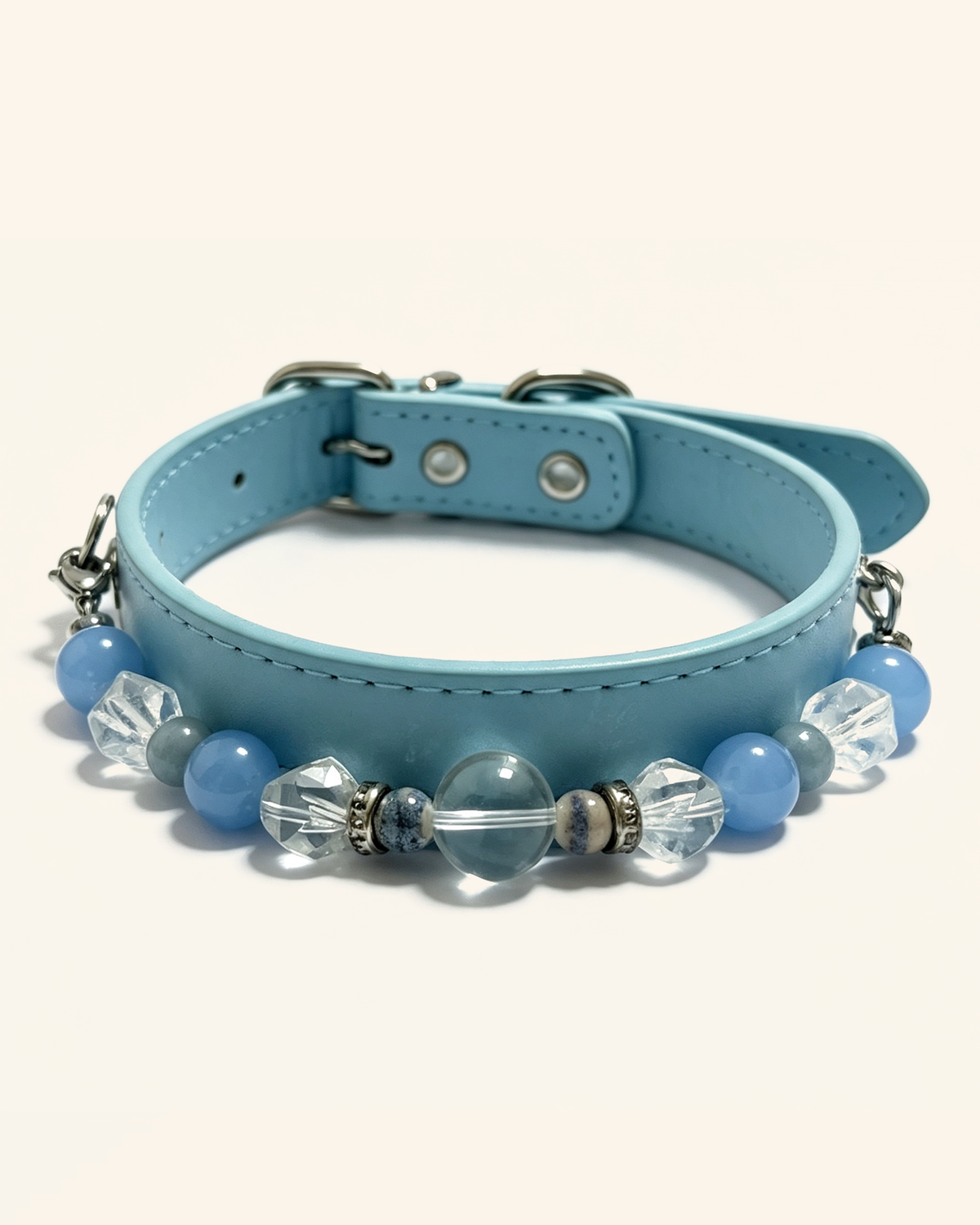 Aquamarine Crystal Pet Collar – Clear Quartz & Light Blue Band
