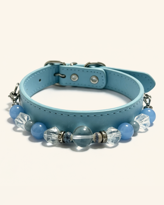Aquamarine Crystal Pet Collar – Clear Quartz & Light Blue Band