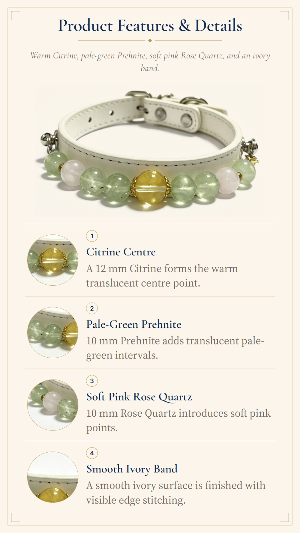 Prehnite Crystal Pet Collar – Calm & Balance | Citrine