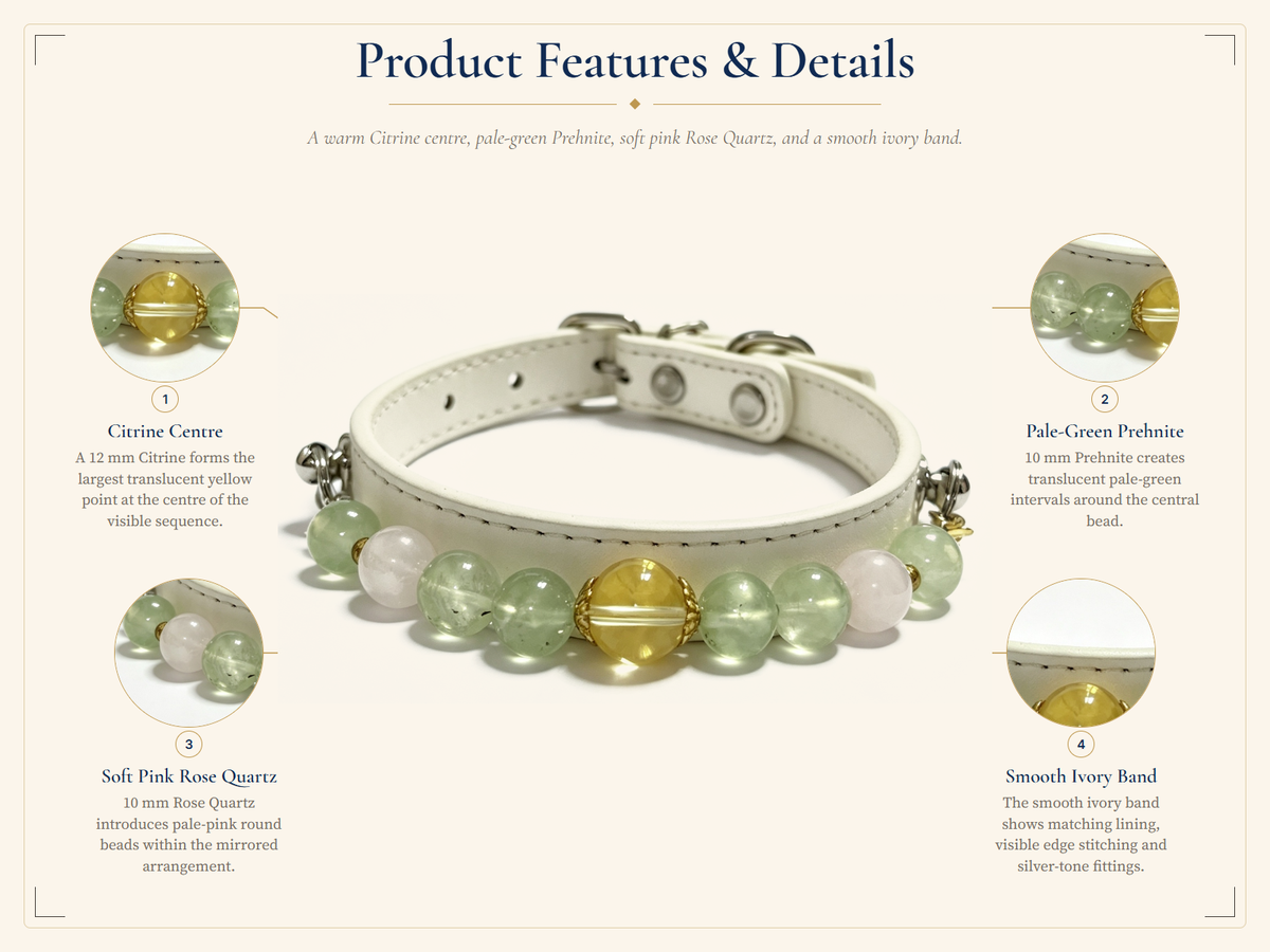 Prehnite Crystal Pet Collar – Calm & Balance | Citrine