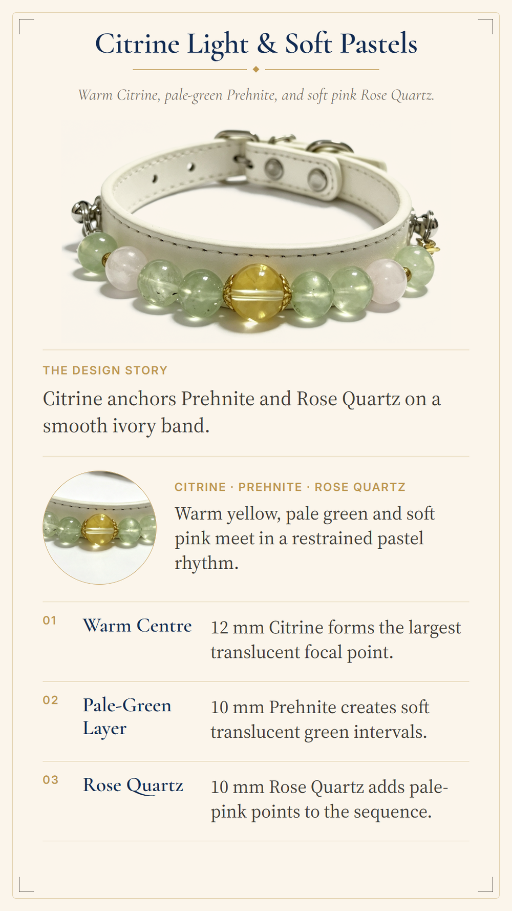 Prehnite Crystal Pet Collar – Calm & Balance | Citrine