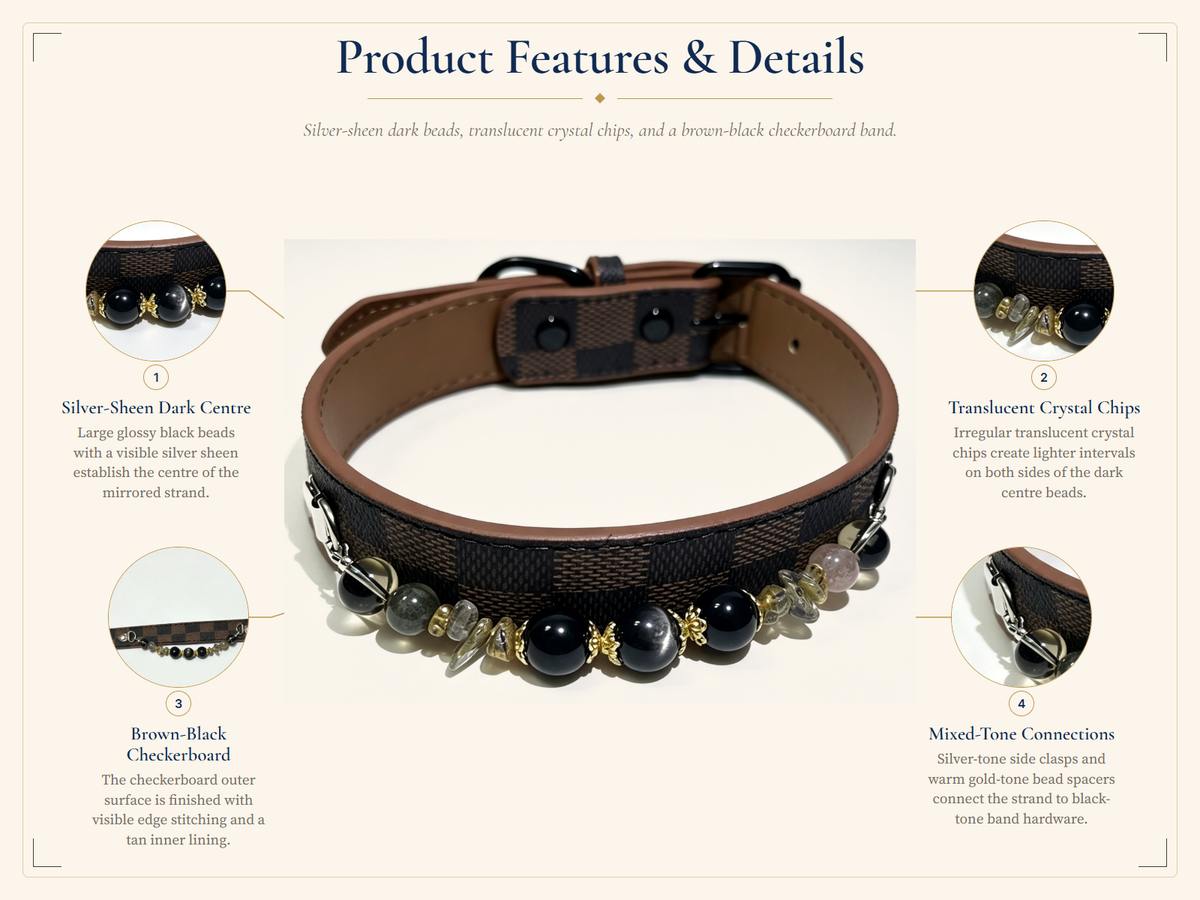 Silver Sheen Obsidian Crystal Pet Collar – Protection & Clarity | Rabbit Hair Quartz
