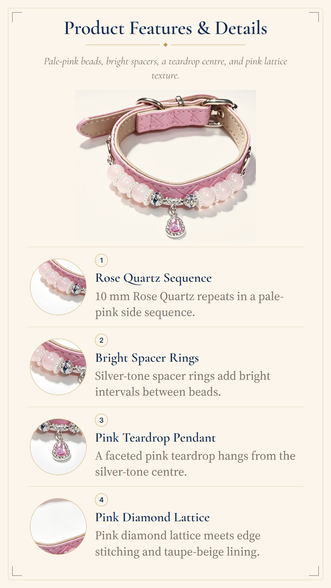 Rose Quartz Crystal Pet Collar – Love & Connection | Pink Charm