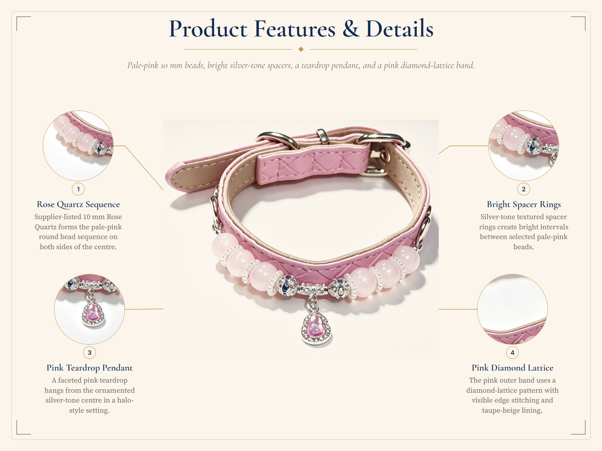 Rose Quartz Crystal Pet Collar – Love & Connection | Pink Charm