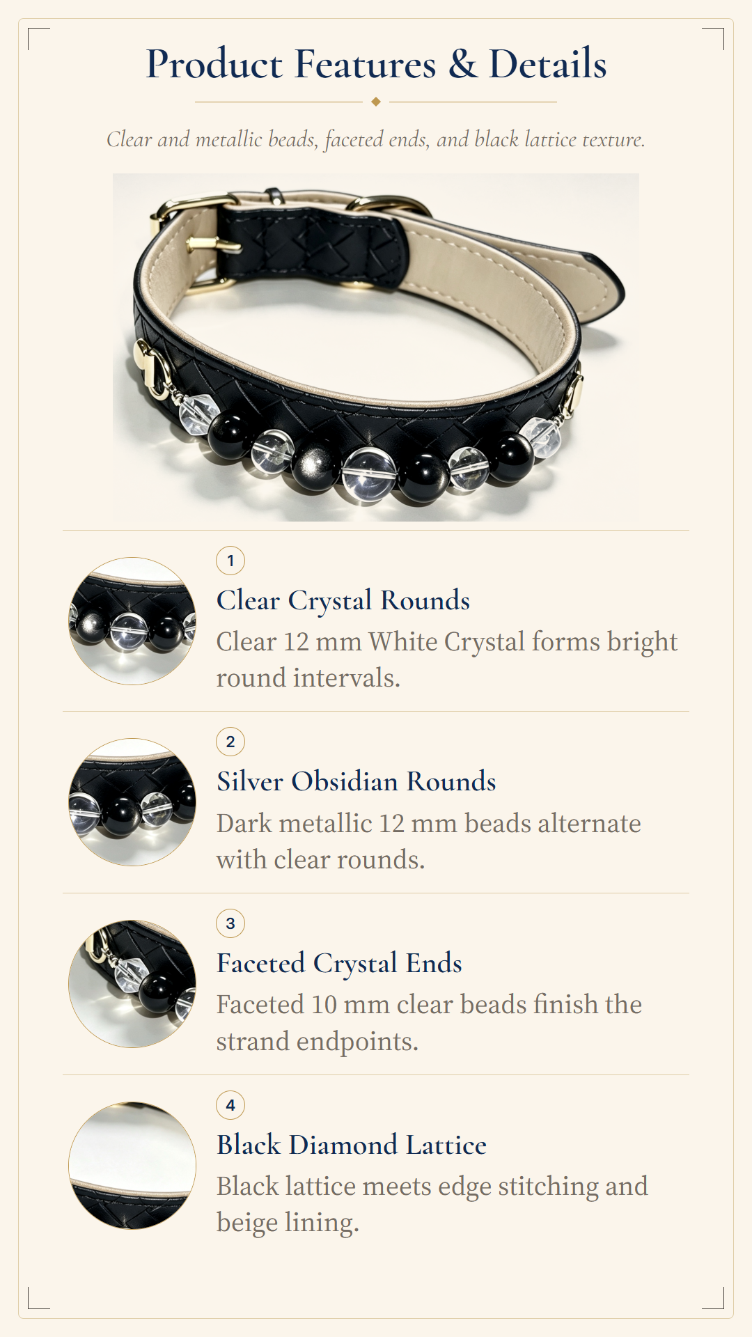 Clear Quartz Crystal Pet Collar – Clarity & Protection | Silver Sheen Obsidian