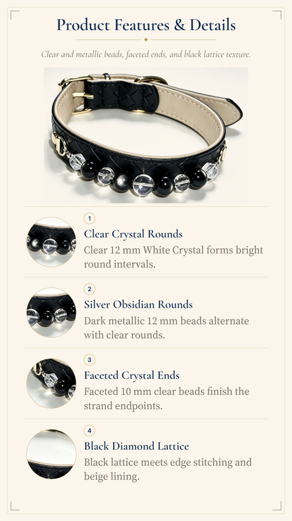 Clear Quartz Crystal Pet Collar – Clarity & Protection | Silver Sheen Obsidian