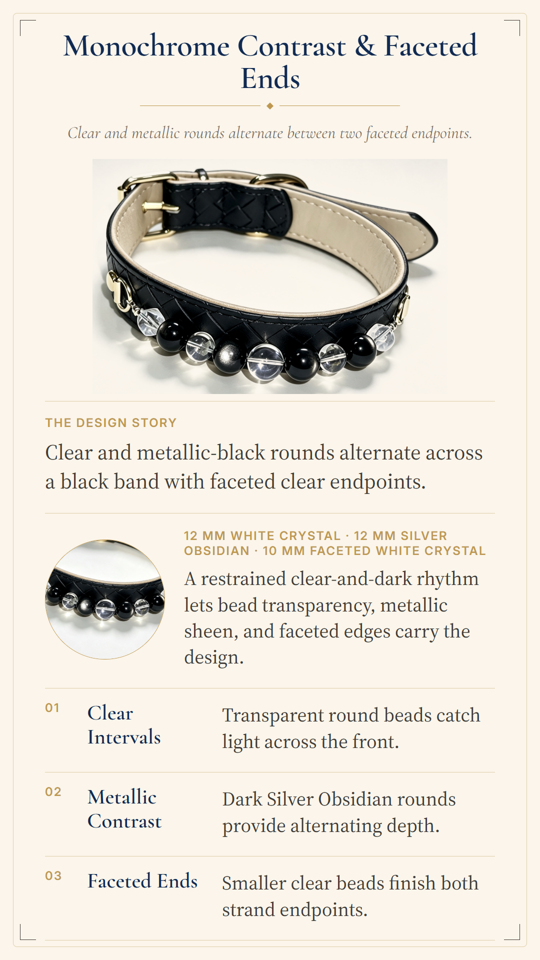 Clear Quartz Crystal Pet Collar – Clarity & Protection | Silver Sheen Obsidian