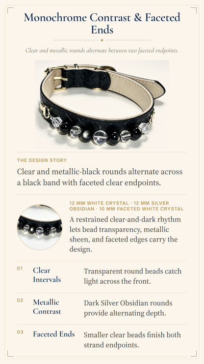 Clear Quartz Crystal Pet Collar – Clarity & Protection | Silver Sheen Obsidian