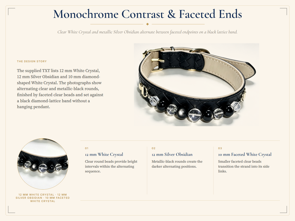 Clear Quartz Crystal Pet Collar – Clarity & Protection | Silver Sheen Obsidian