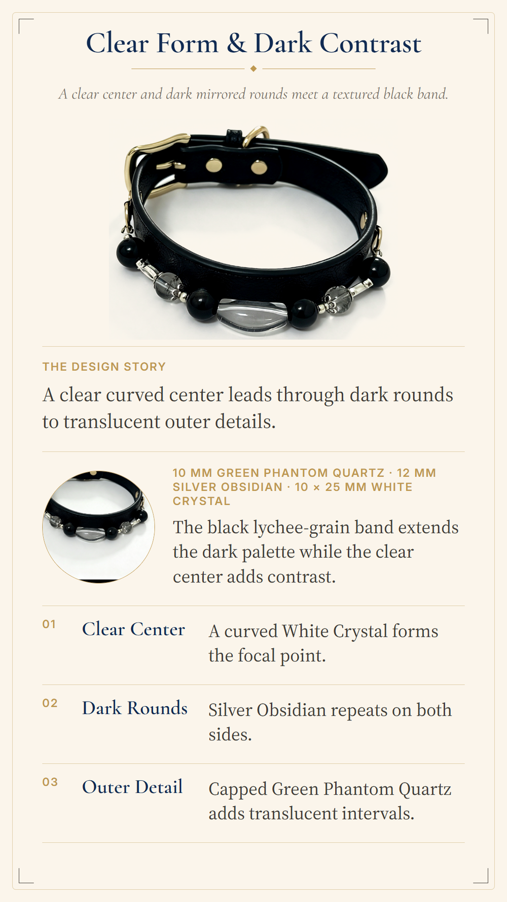 Green Phantom Quartz & Silver Sheen Obsidian Pet Collar – Black Textured Design