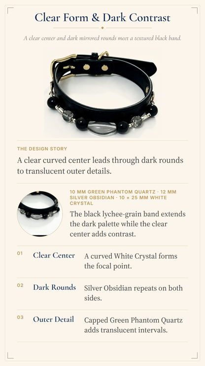 Green Phantom Quartz & Silver Sheen Obsidian Pet Collar – Black Textured Design