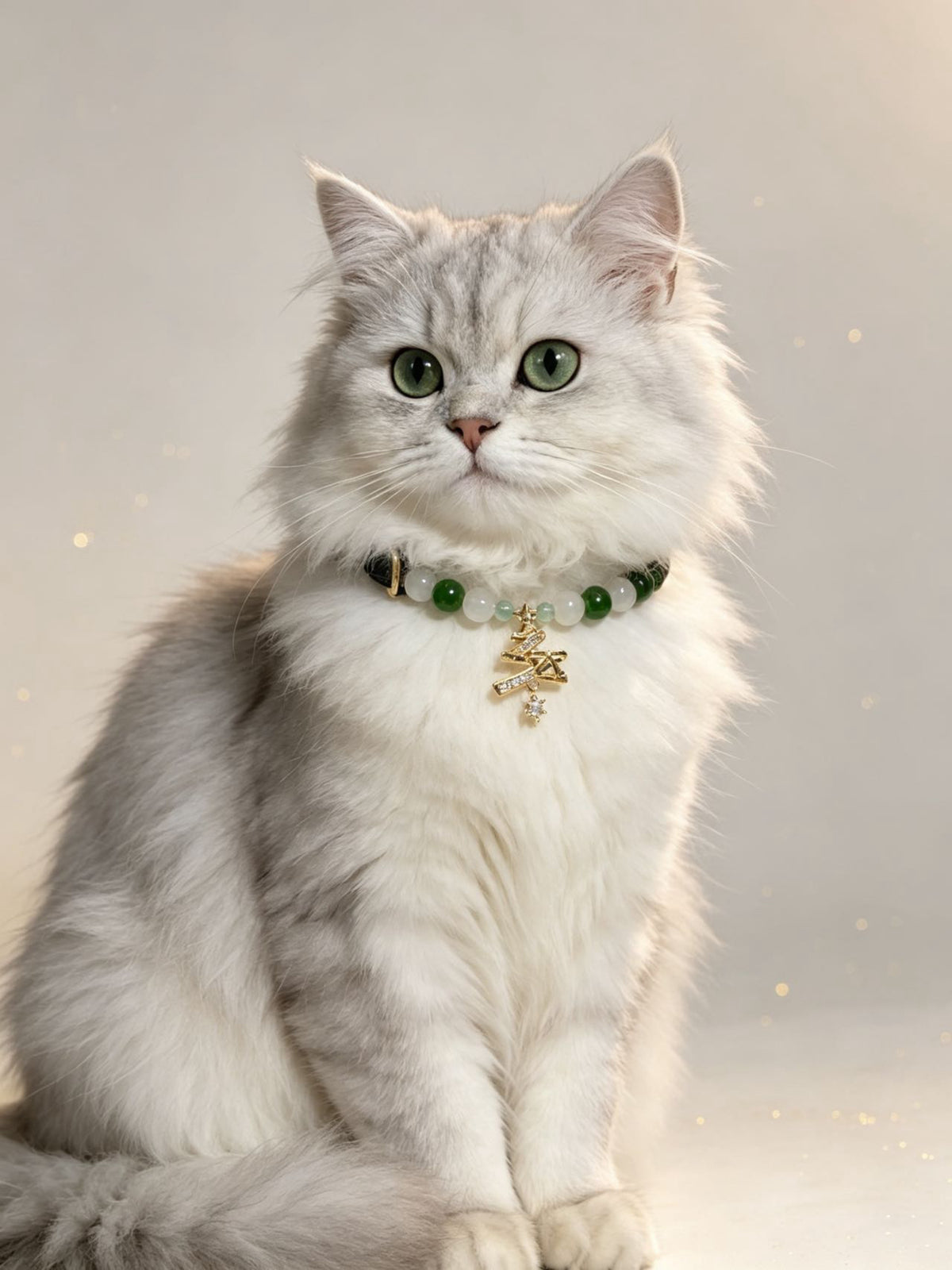 Green Agate Christmas Crystal Pet Collar – White Phantom Quartz