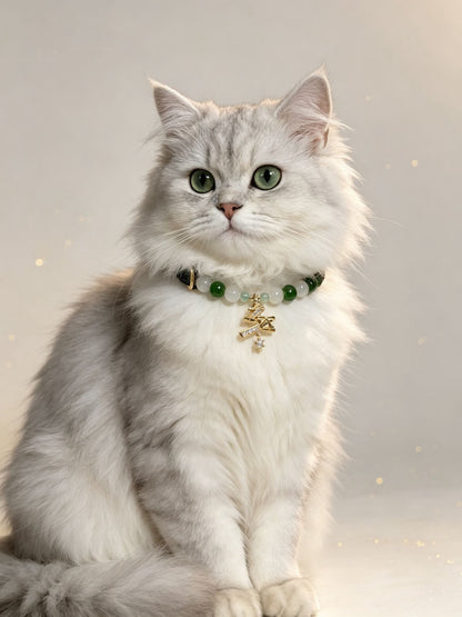 Green Agate Christmas Crystal Pet Collar – White Phantom Quartz