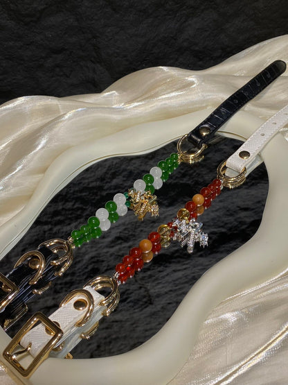 Green Agate Christmas Crystal Pet Collar – White Phantom Quartz