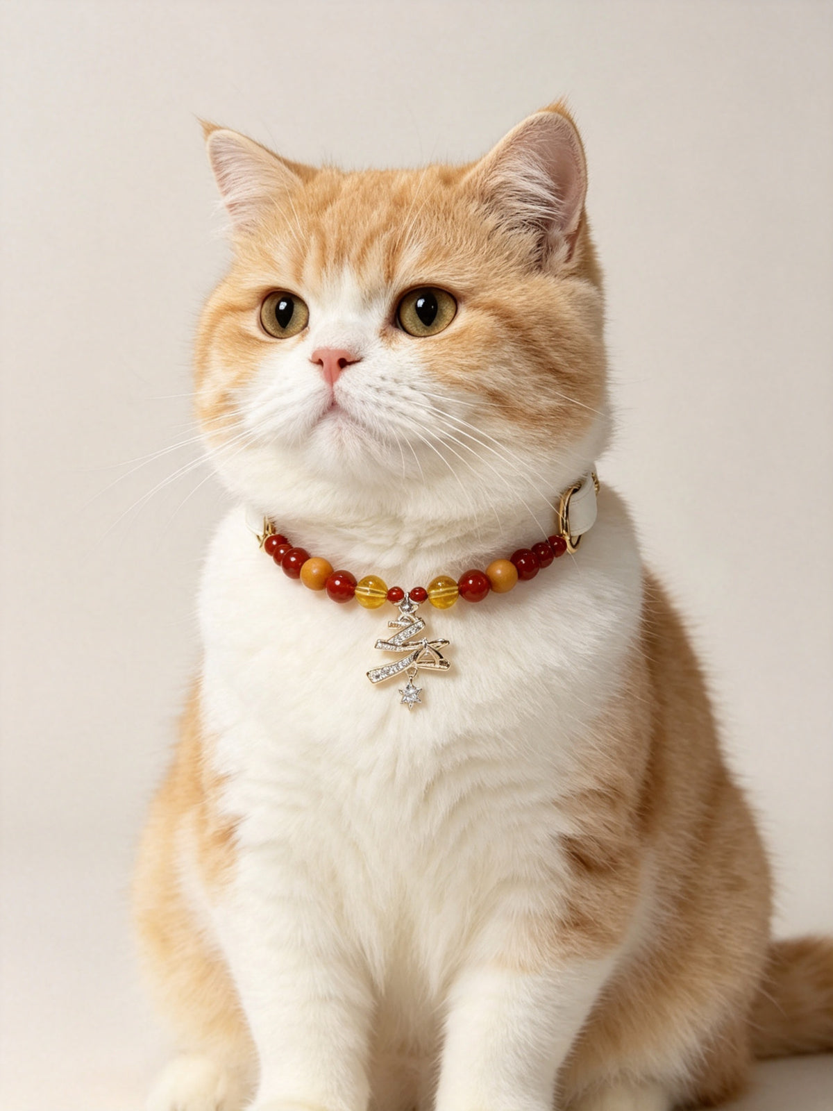 Red Agate Christmas Crystal Pet Collar – Sandalwood & Tree Charm