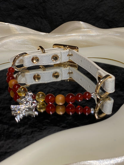Red Agate Christmas Crystal Pet Collar – Sandalwood & Tree Charm