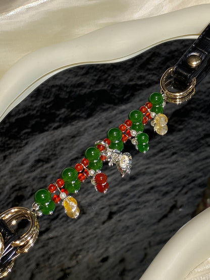 Red & Green Agate Christmas Crystal Pet Collar – Silver Bell