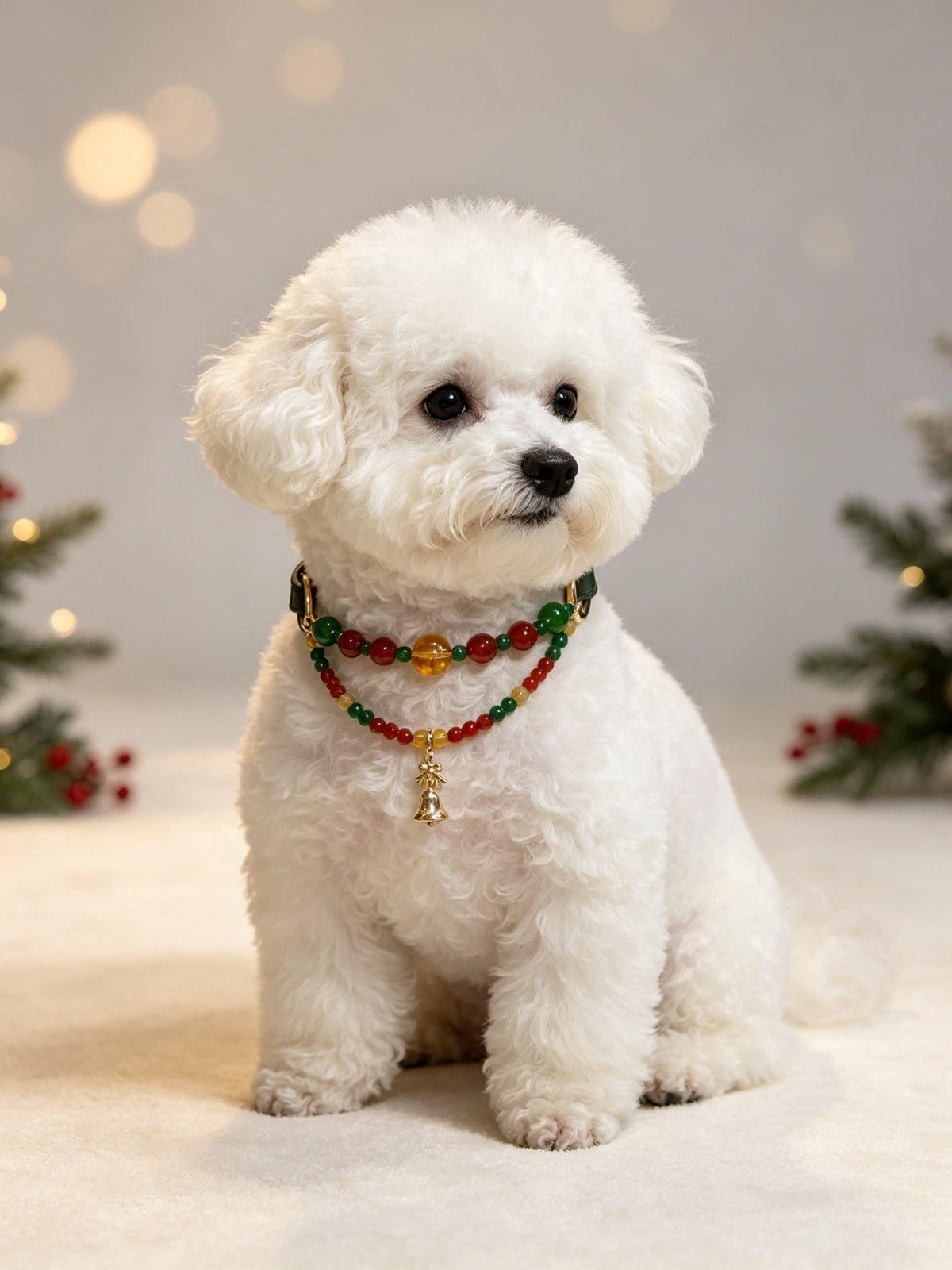 Double-Strand Christmas Crystal Pet Collar – Red & Green Agate