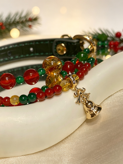 Double-Strand Christmas Crystal Pet Collar – Red & Green Agate