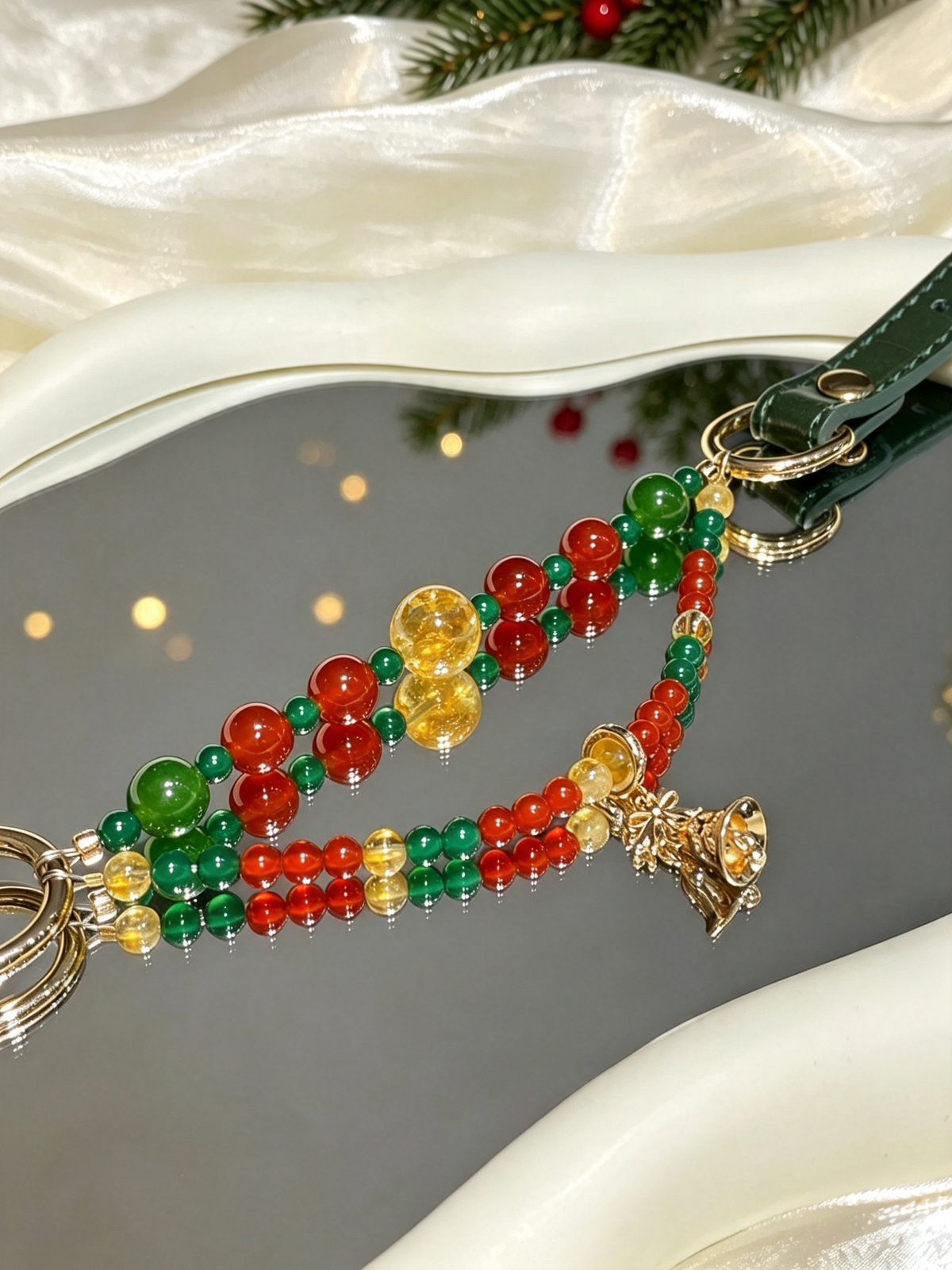 Double-Strand Christmas Crystal Pet Collar – Red & Green Agate