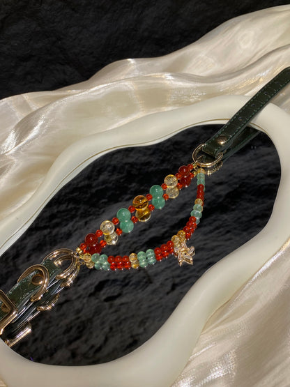 Christmas Star Crystal Pet Collar – Double Strand & Red Agate