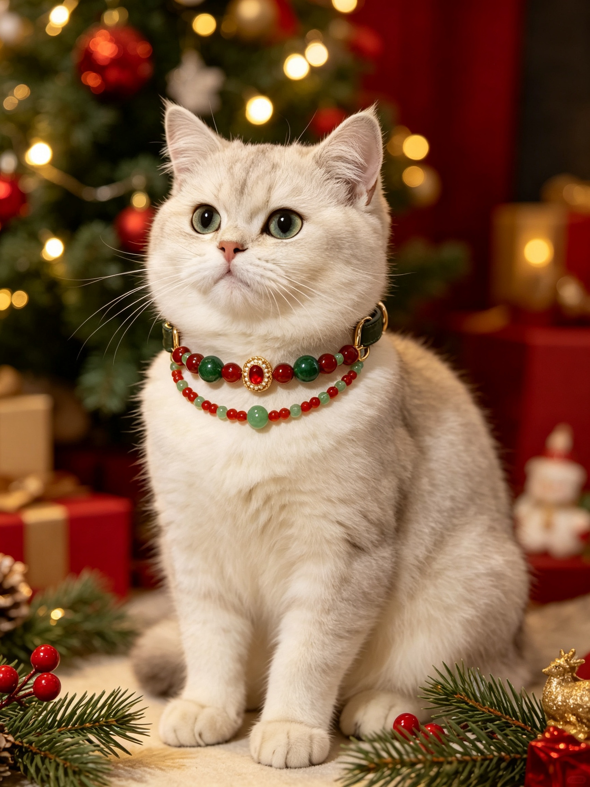 Red Agate Christmas Crystal Pet Collar – Classic Holiday Beads