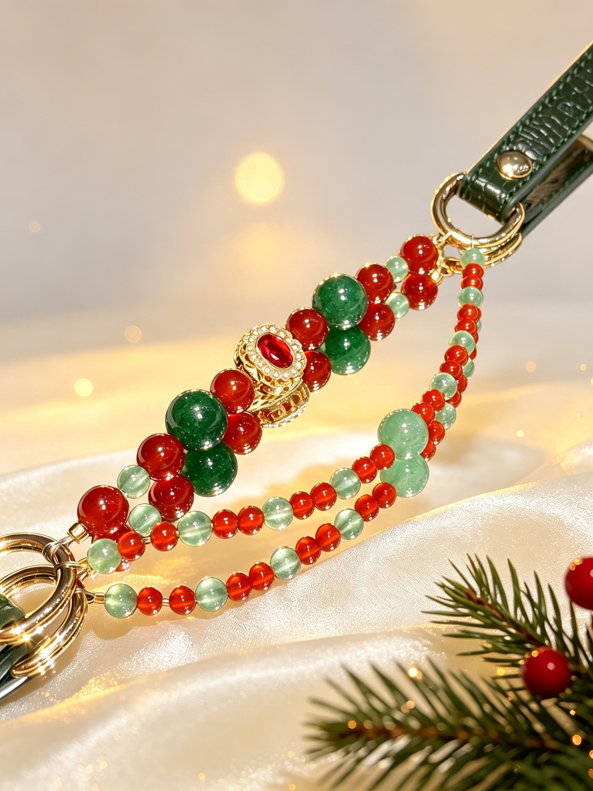 Red Agate Christmas Crystal Pet Collar – Classic Holiday Beads