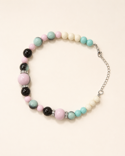 Pastel Mint and Blush adjustable beaded pet necklace with silver-tone chain
