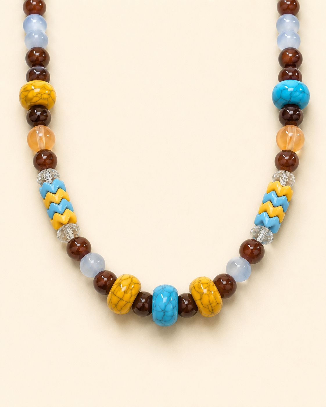 Sunset Wave mixed-bead pet necklace with blue and yellow statement beads