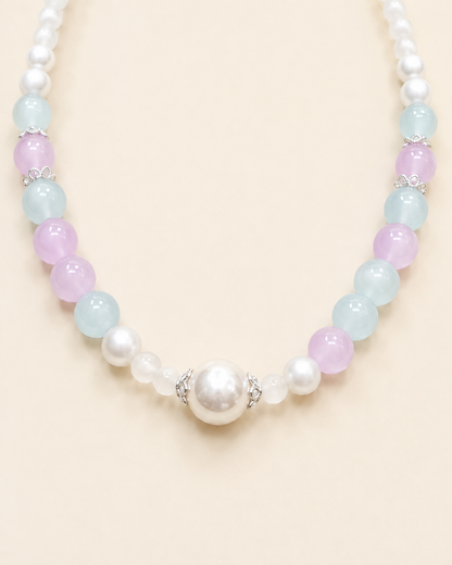 Lavender Mist pastel pearl-style pet necklace with statement centerpiece