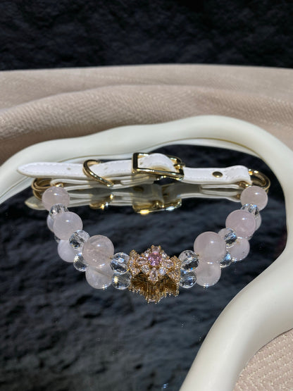 Blush Bow beaded pet collar with pink beads and sparkling bow centerpiece