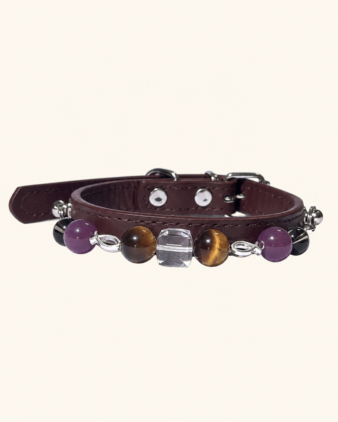 Tiger's Eye Crystal Pet Collar – Smooth Style | Cat-Eye Glass & Clear Quartz