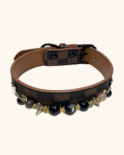Silver Sheen Obsidian Crystal Pet Collar – Protection & Clarity | Rabbit Hair Quartz