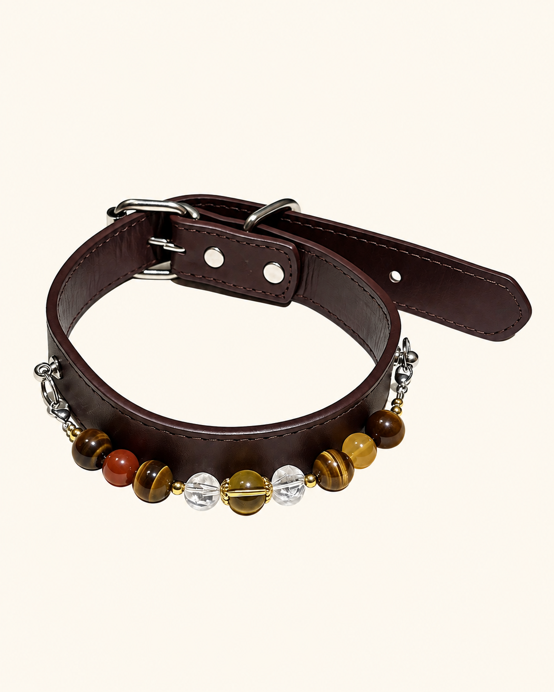 Citrine Crystal Pet Collar – Tiger's Eye, White Quartz & Agate