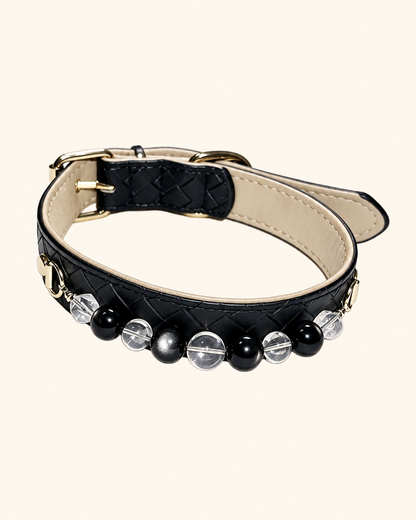 Clear Quartz Crystal Pet Collar – Clarity & Protection | Silver Sheen Obsidian