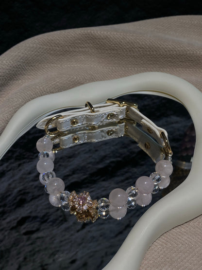 Blush Bow pet collar showing white adjustable strap and gold-tone hardware