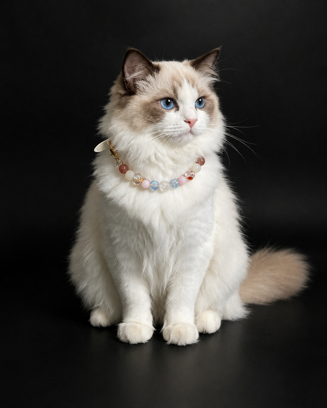 Cat wearing the Macaron multi-stone crystal pet collar with pastel beads