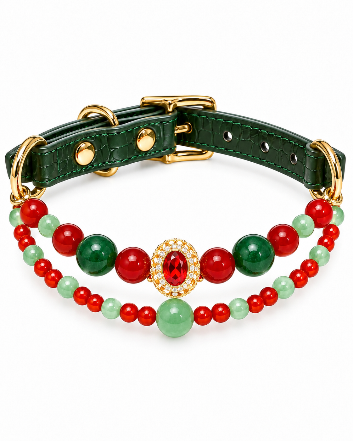 Red Agate Christmas Crystal Pet Collar – Classic Holiday Beads