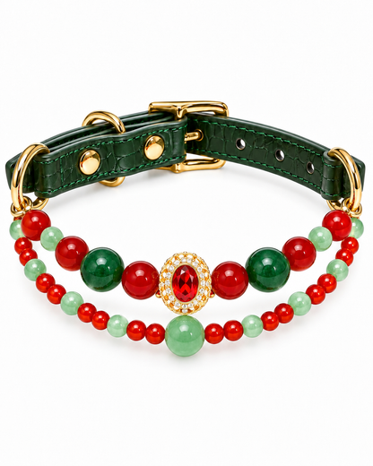 Red Agate Christmas Crystal Pet Collar – Classic Holiday Beads