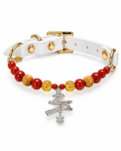 Red Agate Christmas Crystal Pet Collar – Sandalwood & Tree Charm