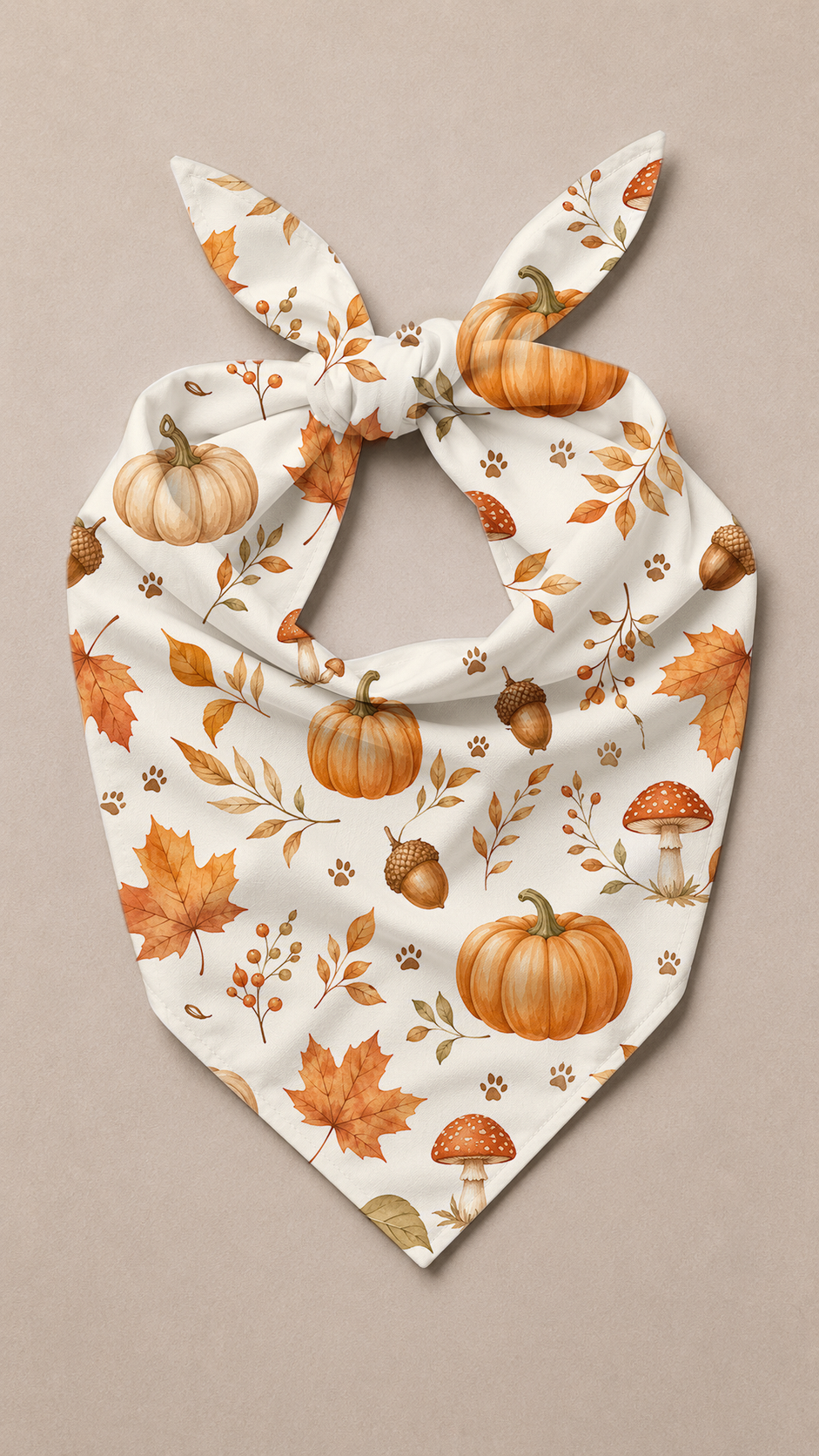 Flat lay view of a Autumn Leaves Dog Bandana.
