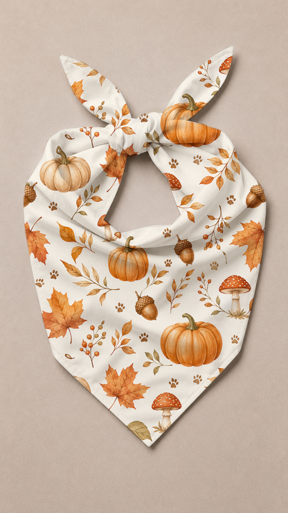Flat lay view of a Autumn Leaves Dog Bandana.