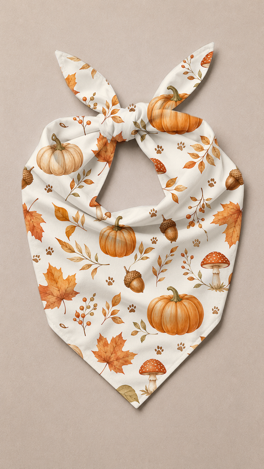 Flat lay view of a Autumn Leaves Dog Bandana.