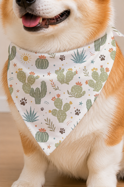 Corgi wearing a Desert Cactus Dog Bandana in a closeup detail view.